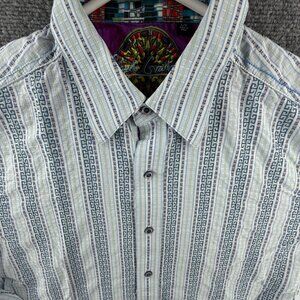 Robert Graham Textured Striped Button Up Shirt Men Long Sleeve Cotton Blue
